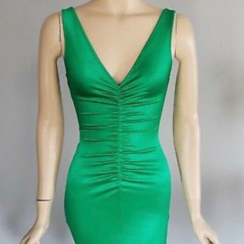 Mark wong nark fern green v neck satin bodycon bandage xs